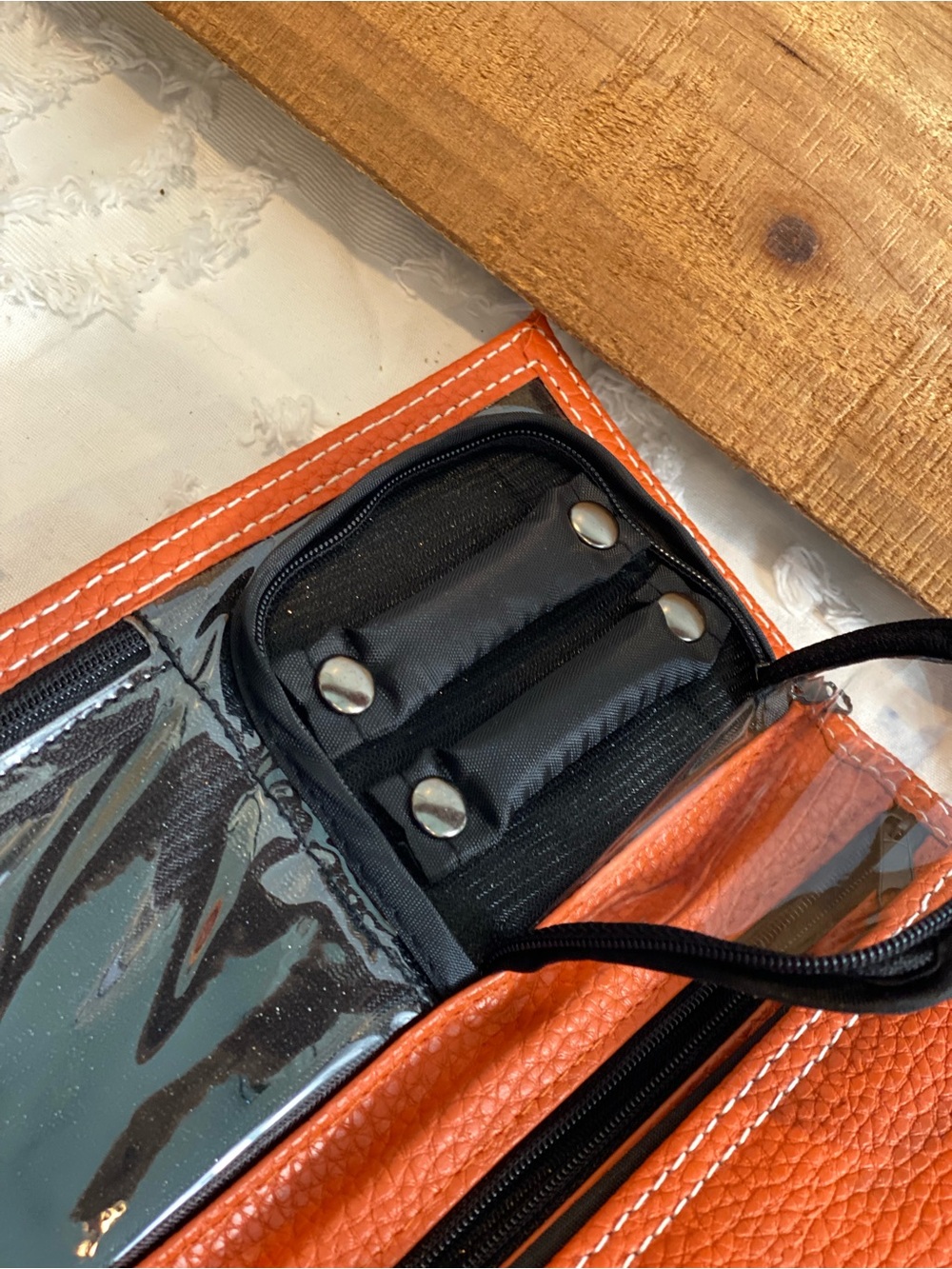 Orange Leather Travel Jewelry Wallet with Silver Ring - Picture 5 of 13